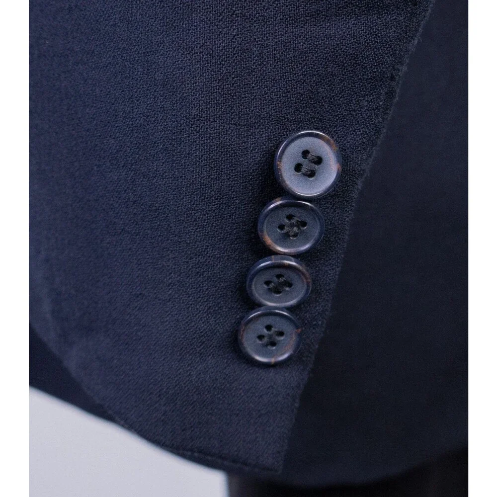 VTG Joseph Abboud Blazer 42L Navy Blue Wool Peak Lapel Double Breasted Made USA